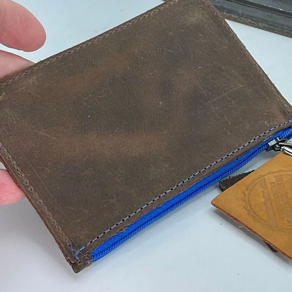 Hide & Drink genuine leather zippered wallet change -card case -folded bills.